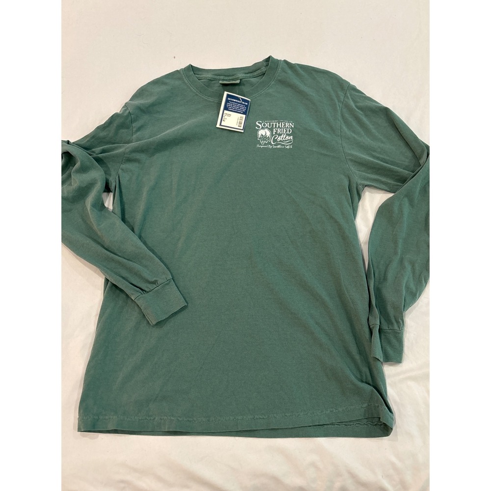 Southern Fried Cotton Mens Long Sleeve Fishing Bass Graphic T-Shirt Green M NWT
